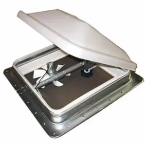 Roof Vent Ventline Manual Open with 12V Fan 14 1/4" x 14 1/4" Mill Finish White Lid V2094-601-00